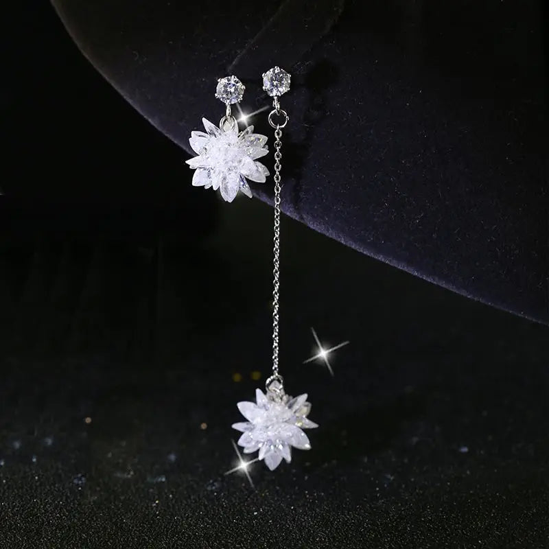 925 Sterling Silver Zircon  Long Tassel Pearl Drop Earrings