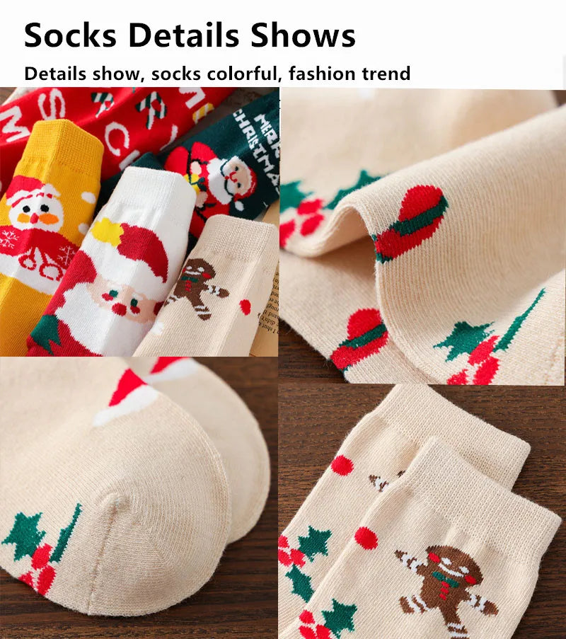 5Pairs/Lot Kids Christmas Socks