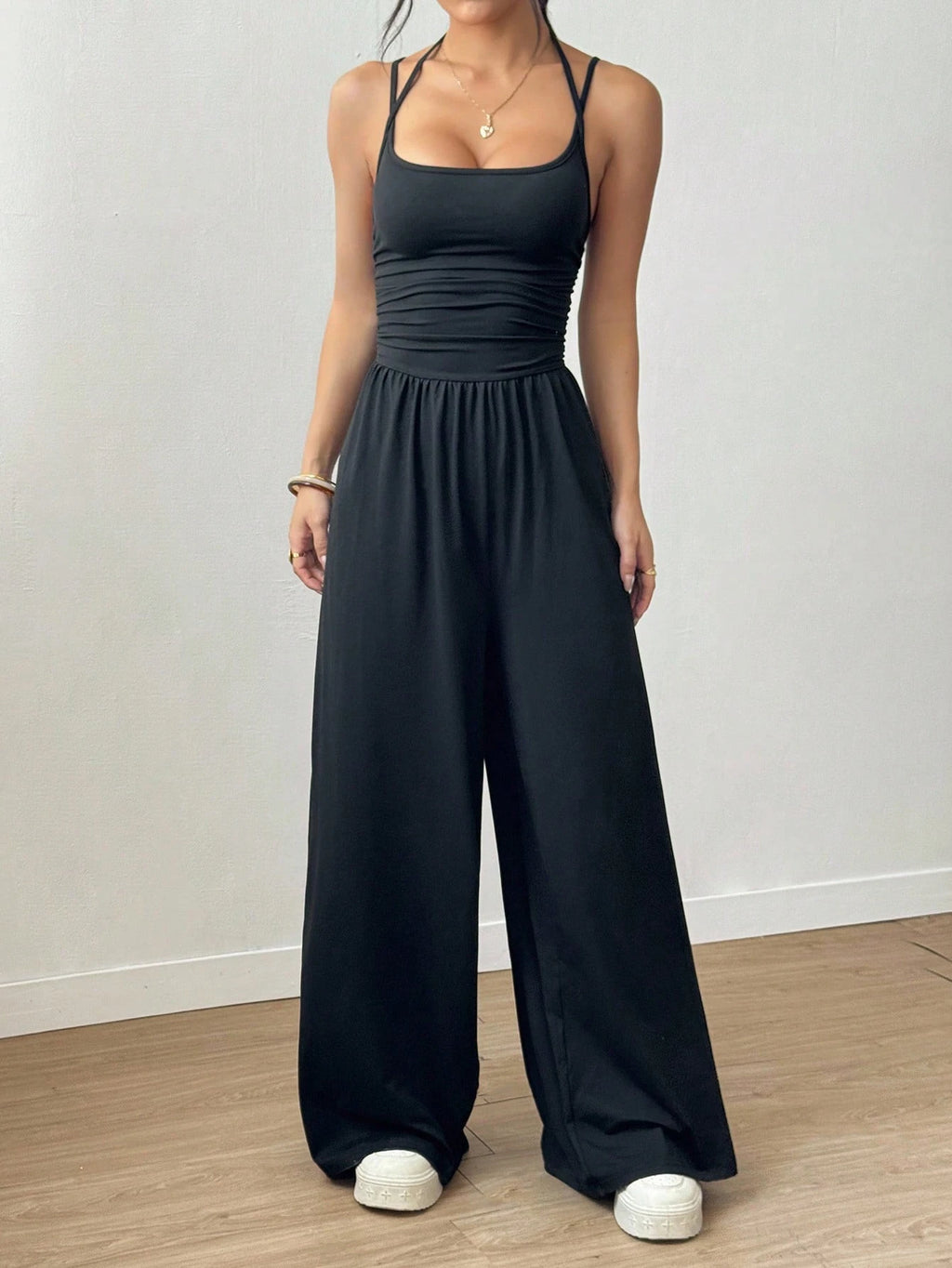 Pleated Loose Straight Leg Jumpsuit