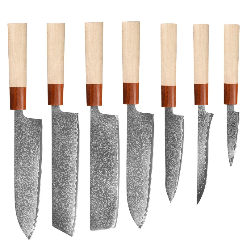 1-7PCS 67 Layer Damascus Steel Knife