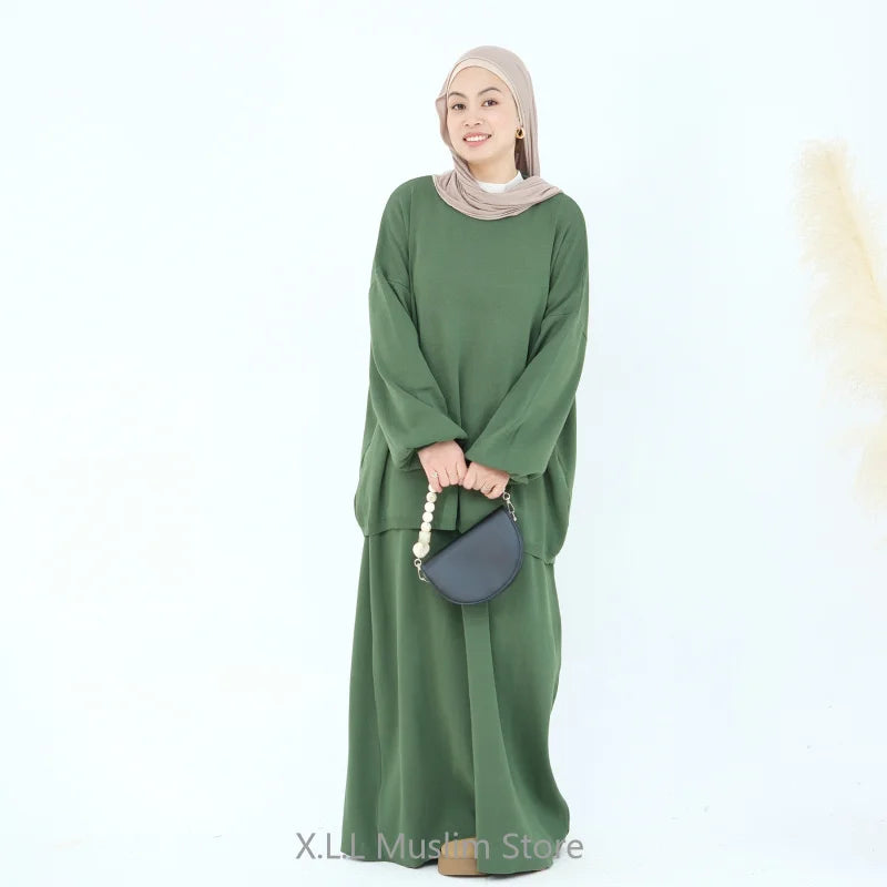 Knit Solid Color Multi-Color Long Loose Two-Piece Set Dress