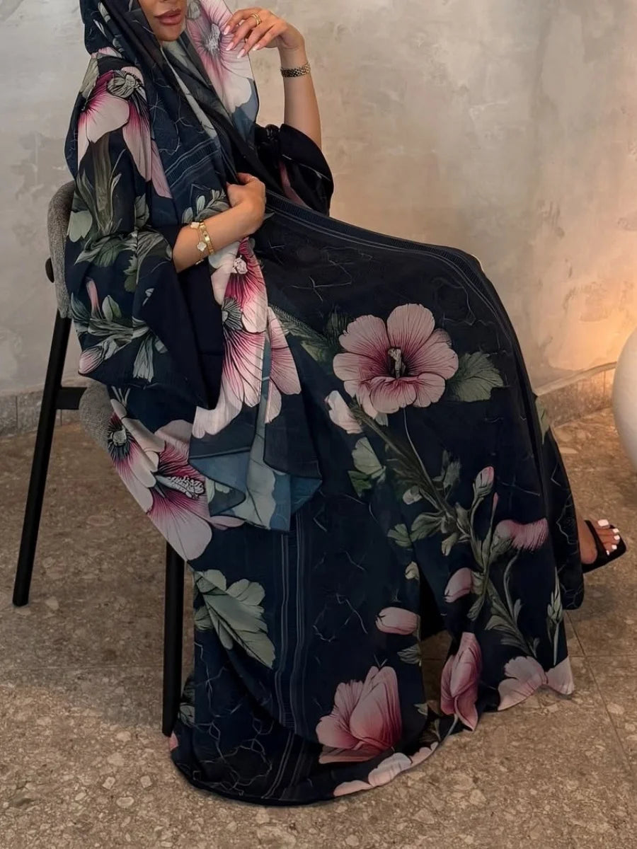 Siskakia Dubai Floral Print Open Abaya