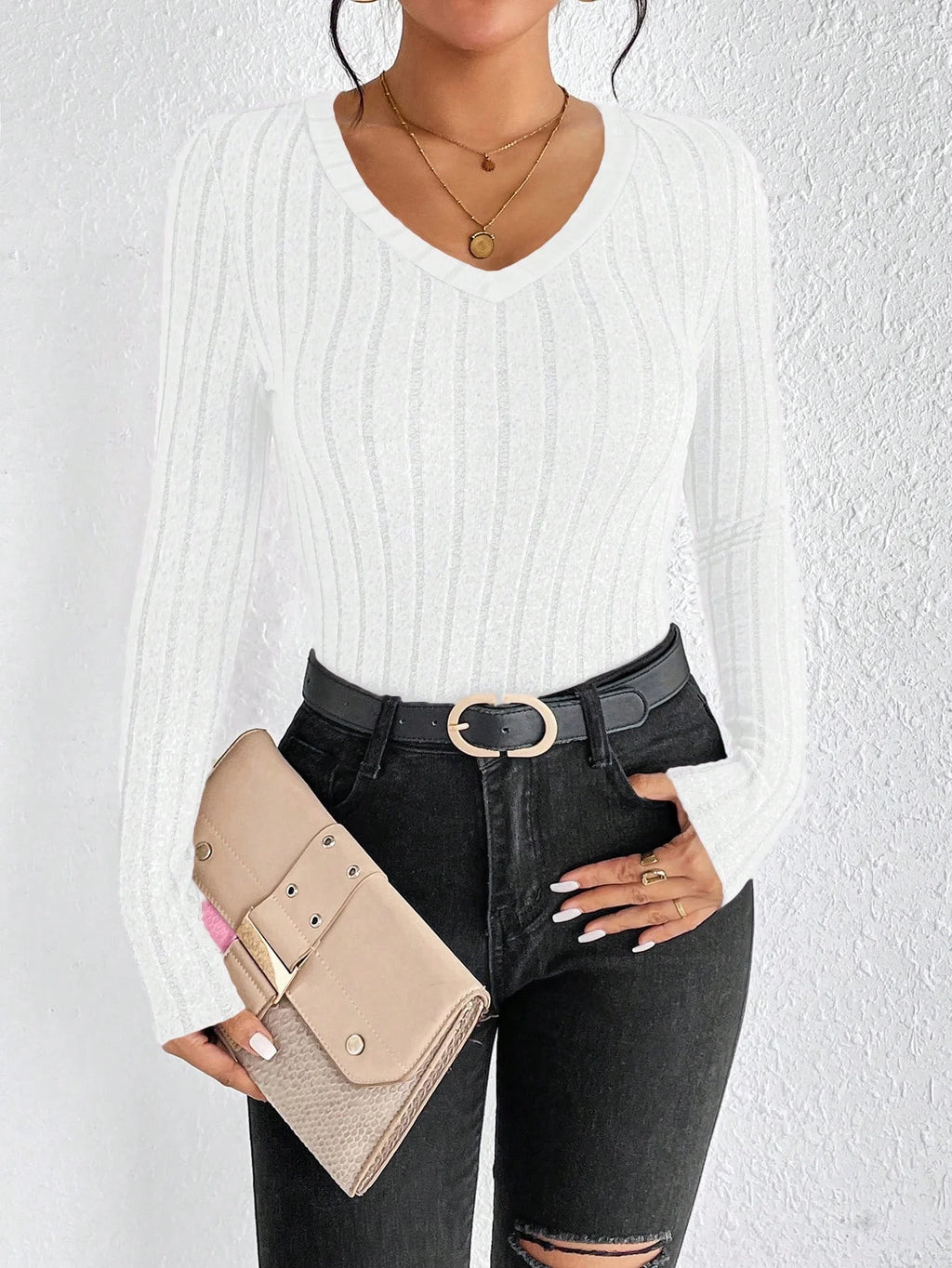 Slim Fit V-Neck Knitted Jumper