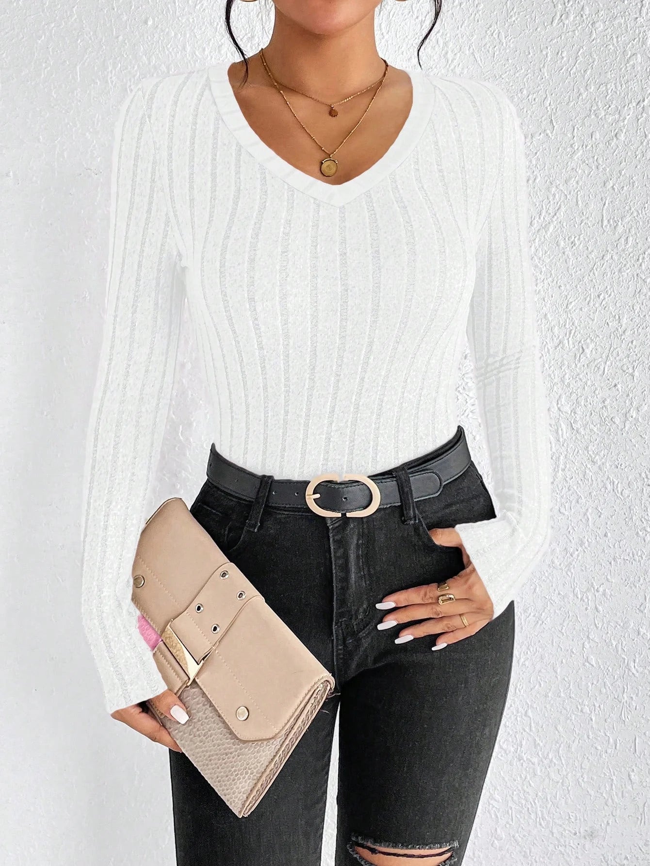 Slim Fit V-Neck Knitted Jumper