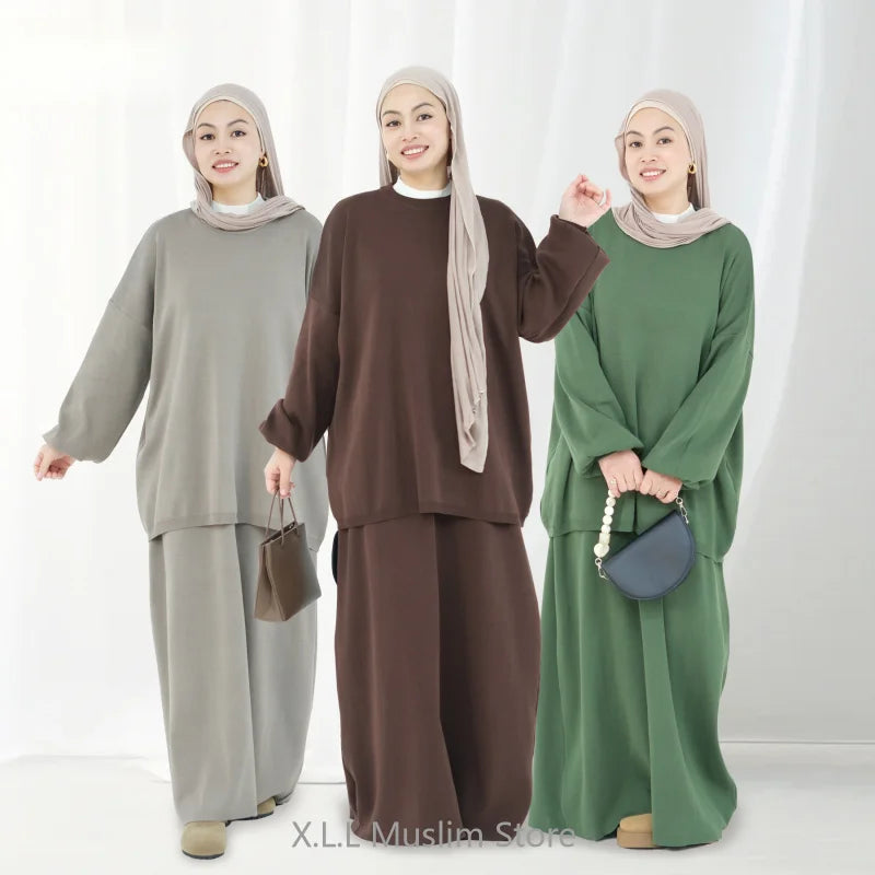 Knit Solid Color Multi-Color Long Loose Two-Piece Set Dress