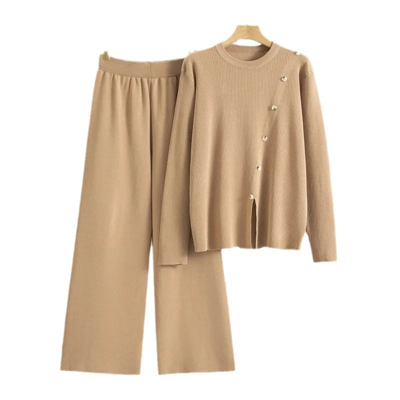 Muslim Knitted Pullover Sweater Wide Leg Pant Set