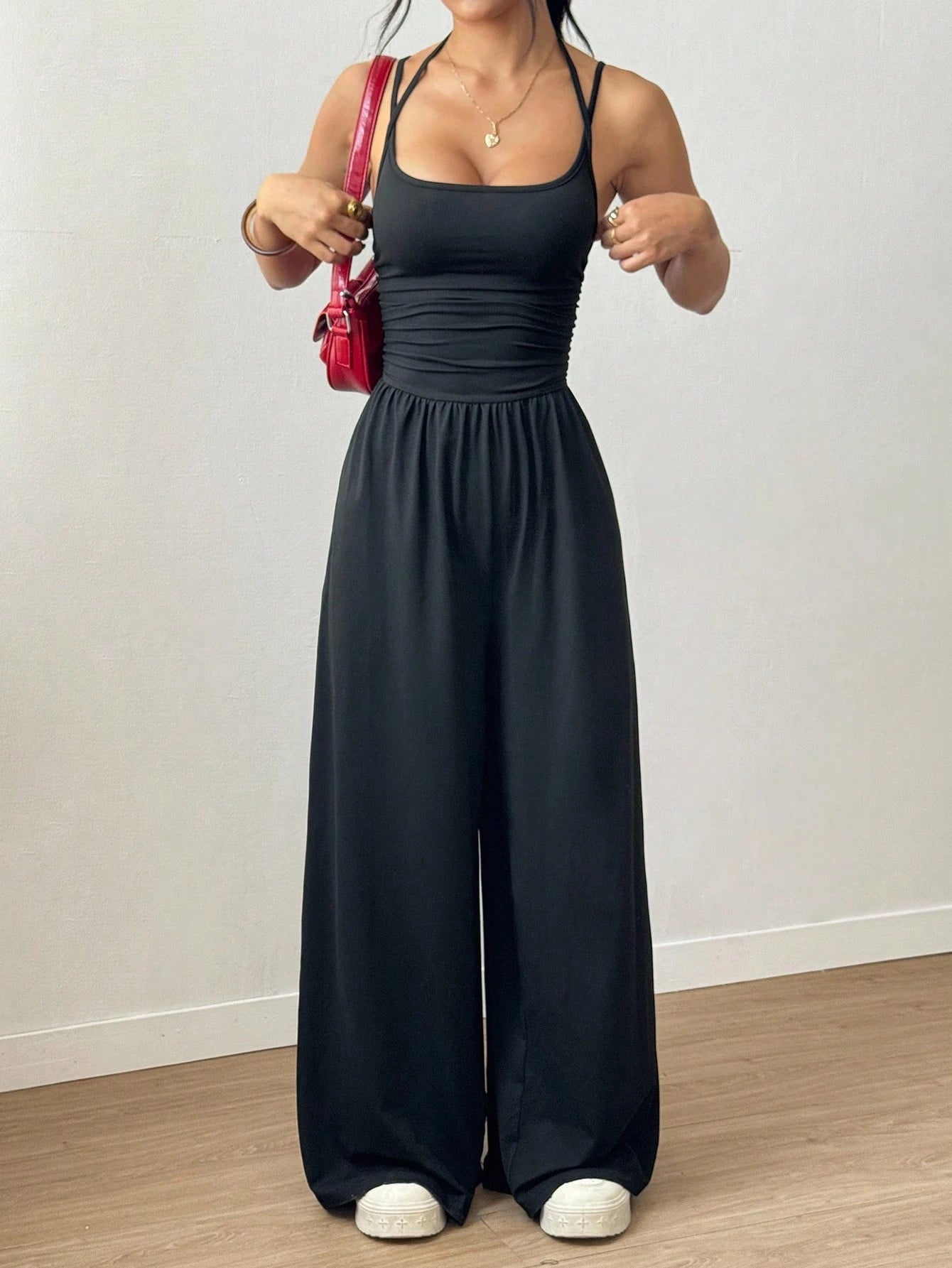 Pleated Loose Straight Leg Jumpsuit