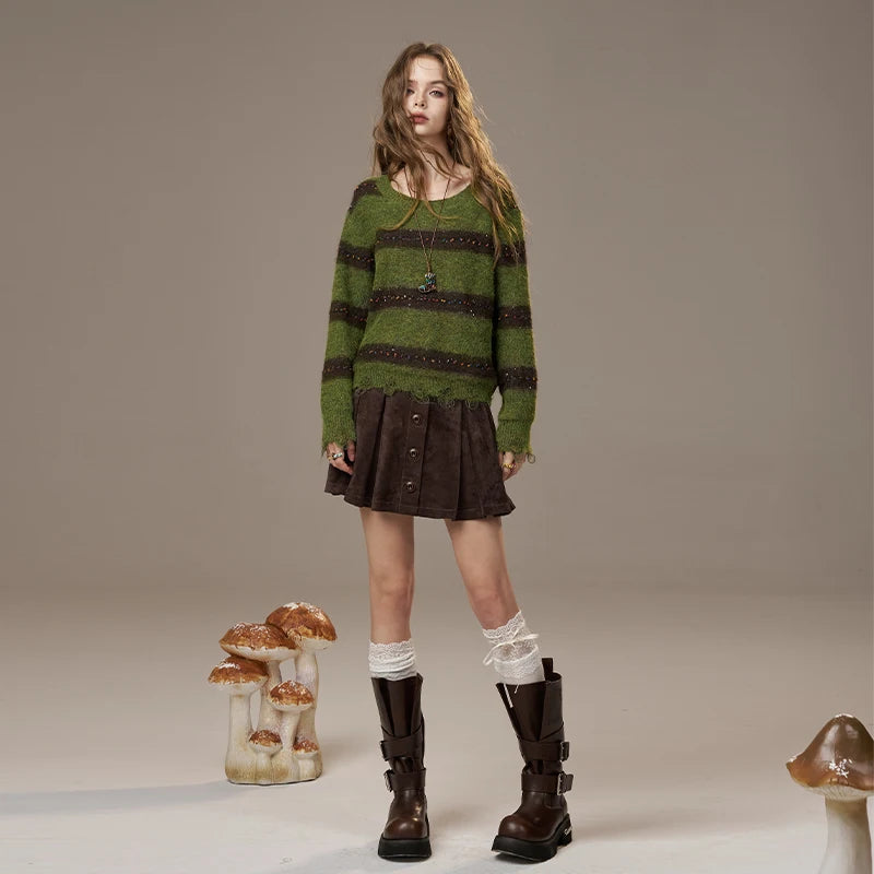 2025 Autumn New Arrivals Cute Casual Knit Color Accent V Neck Loose Cardigan Sweater For Woman