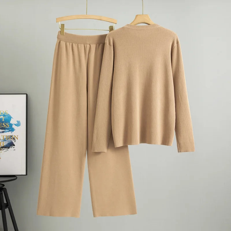 Muslim Knitted Pullover Sweater Wide Leg Pant Set