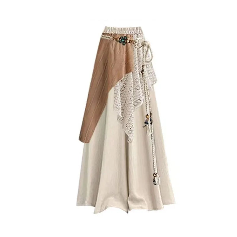 Lazy Style Knitted Shirt, Lace Draped Casual Skirt and Pants Set, Women's Autumn and Winter Atmosphere, Relaxed Wearing Style