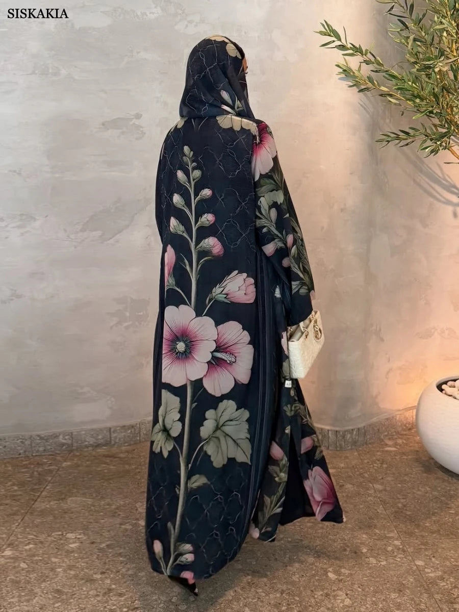 Siskakia Dubai Floral Print Open Abaya