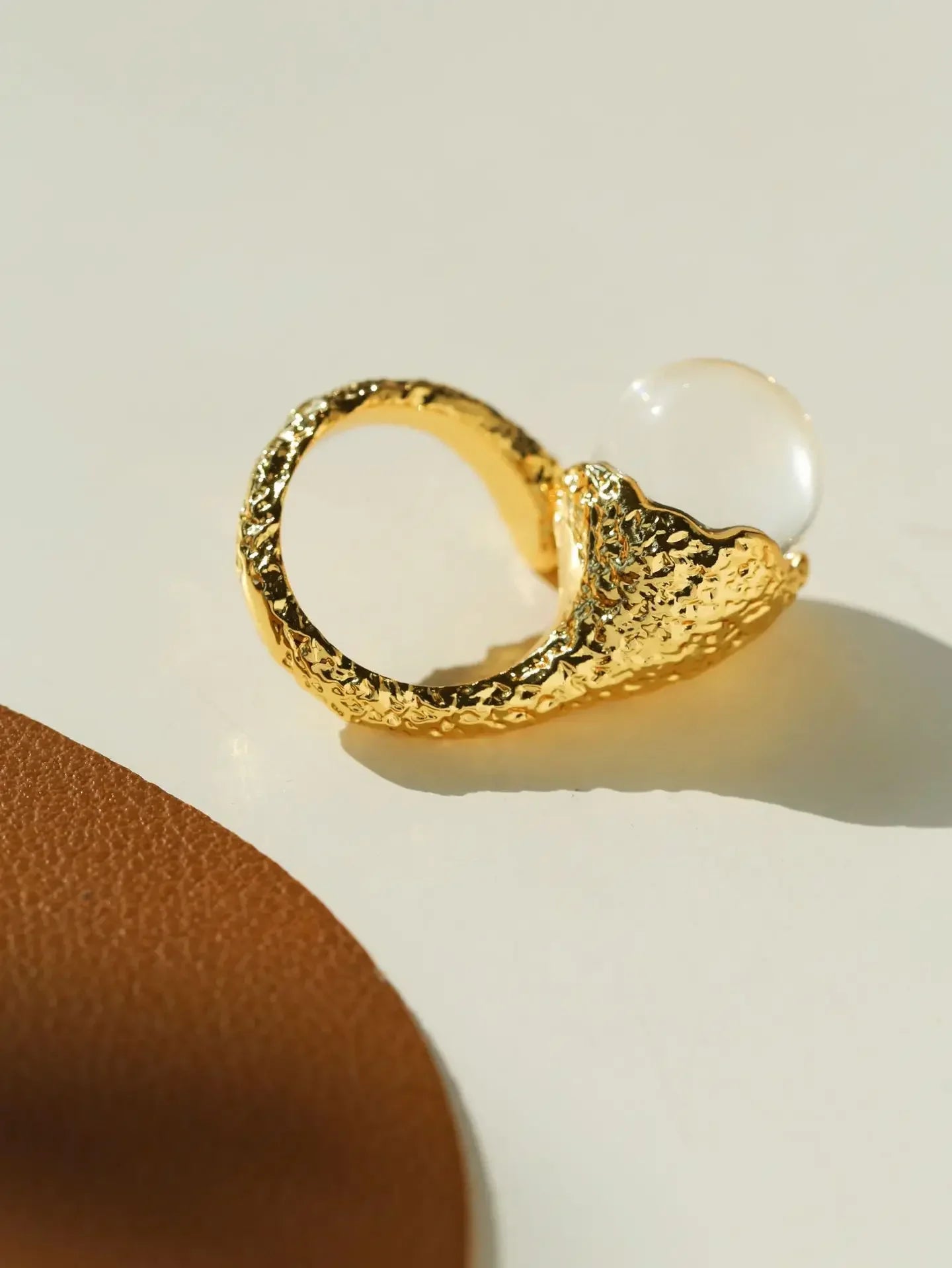 Pearl Red Agate Crystal 18K Gold Plated Ring