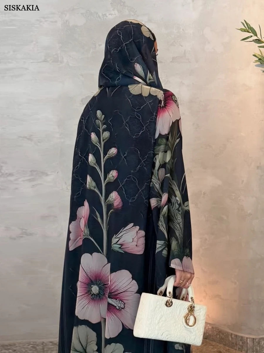 Siskakia Dubai Floral Print Open Abaya