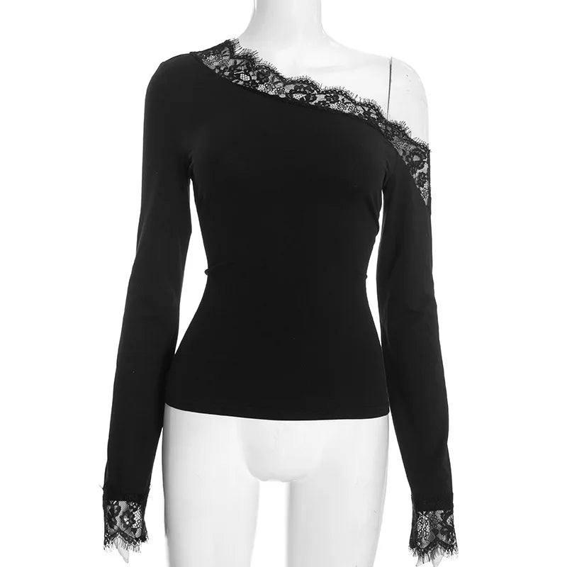 Slant Shoulder Lace T-Shirt
