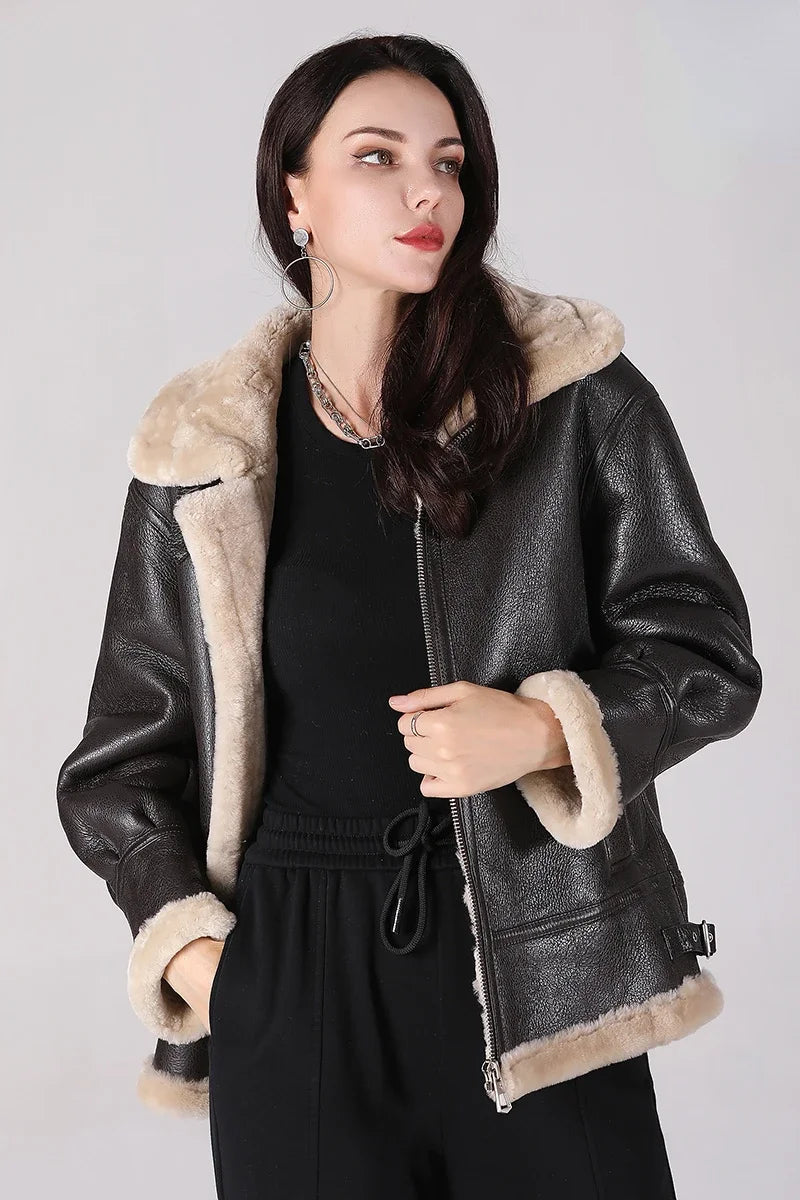 2022 Winter New Original Natural Sheepskin Fur Coat Women's Coat Thick Warm Sheep Sheared Lamb Hair Short Genuine Leather Jacket