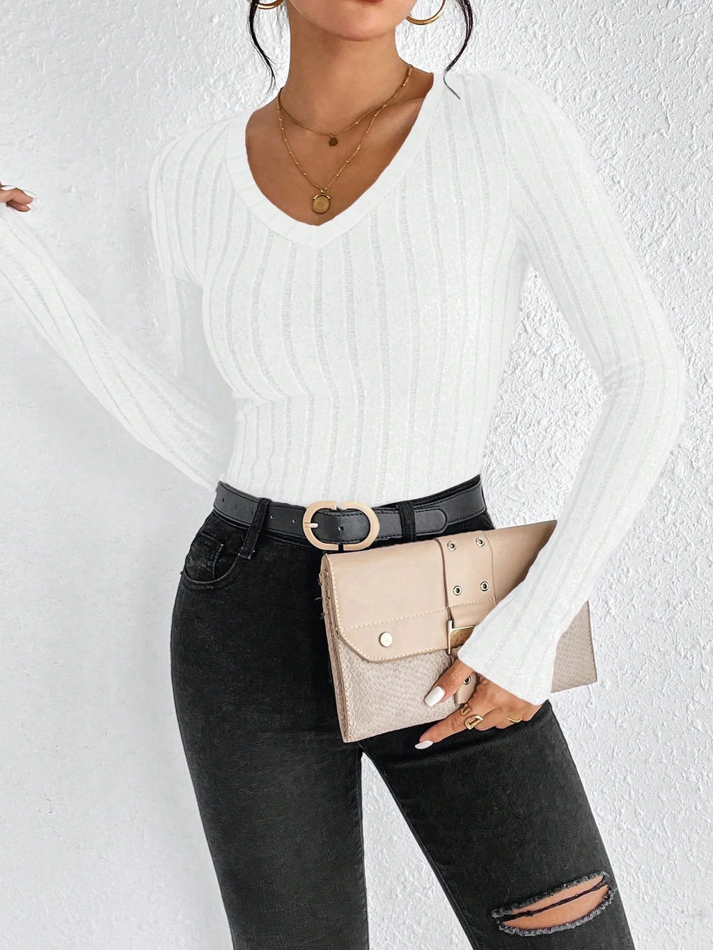 Slim Fit V-Neck Knitted Jumper