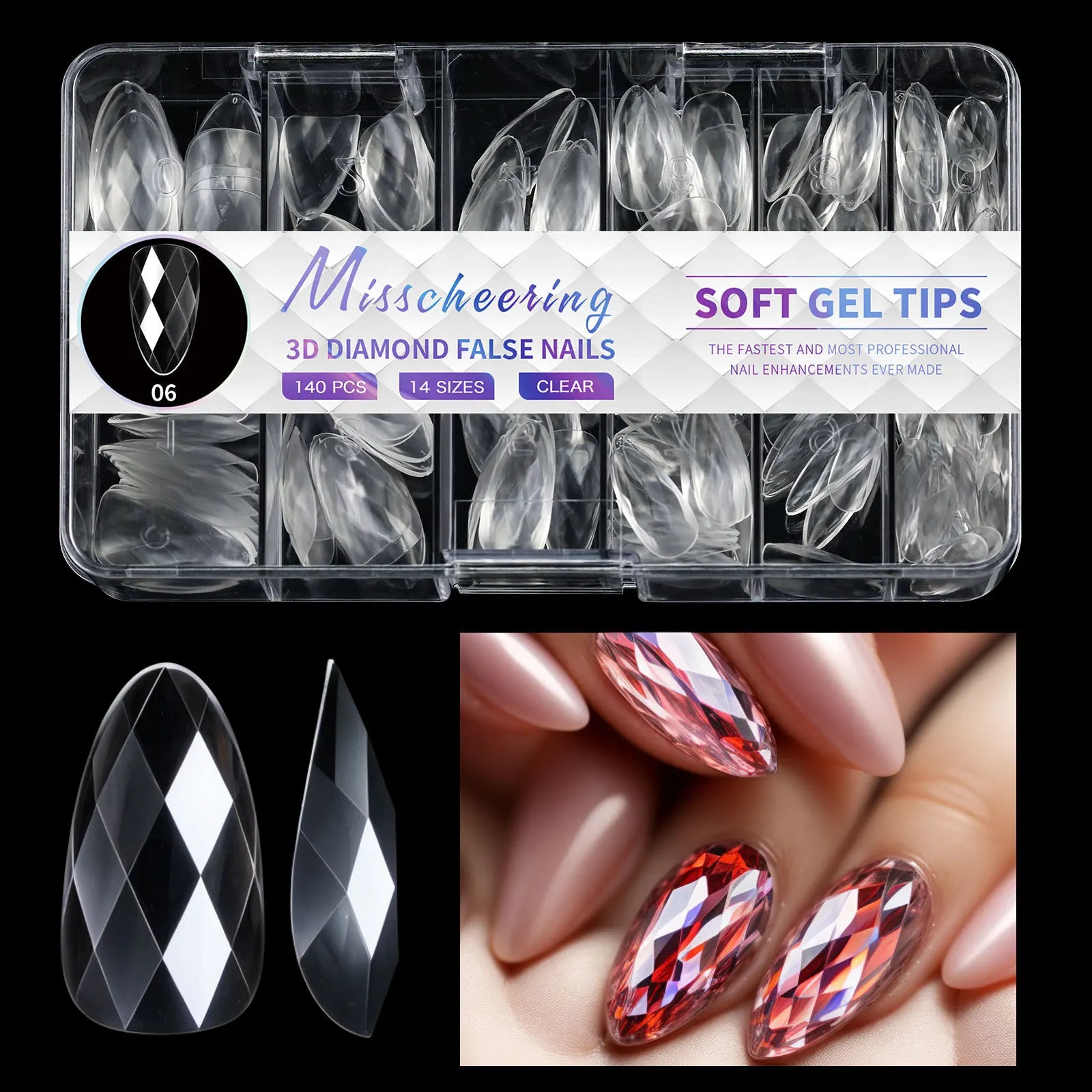 120/140/240pcs Square Almond Coffin Nail Extension Tips Natural Clear Full Cover Nails Dual Form Diamond Soft Gel Nail Tips