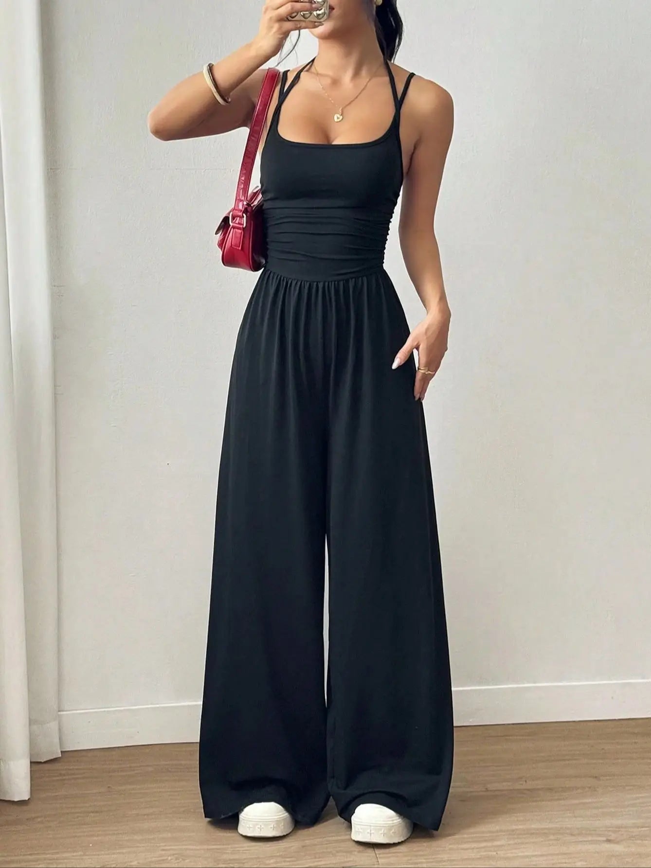 Pleated Loose Straight Leg Jumpsuit