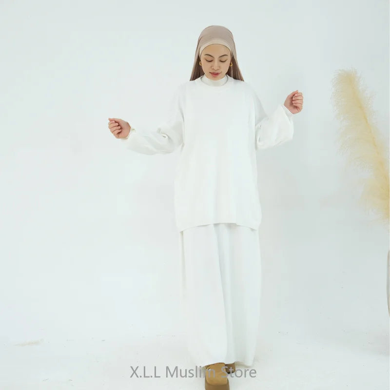 Knit Solid Color Multi-Color Long Loose Two-Piece Set Dress