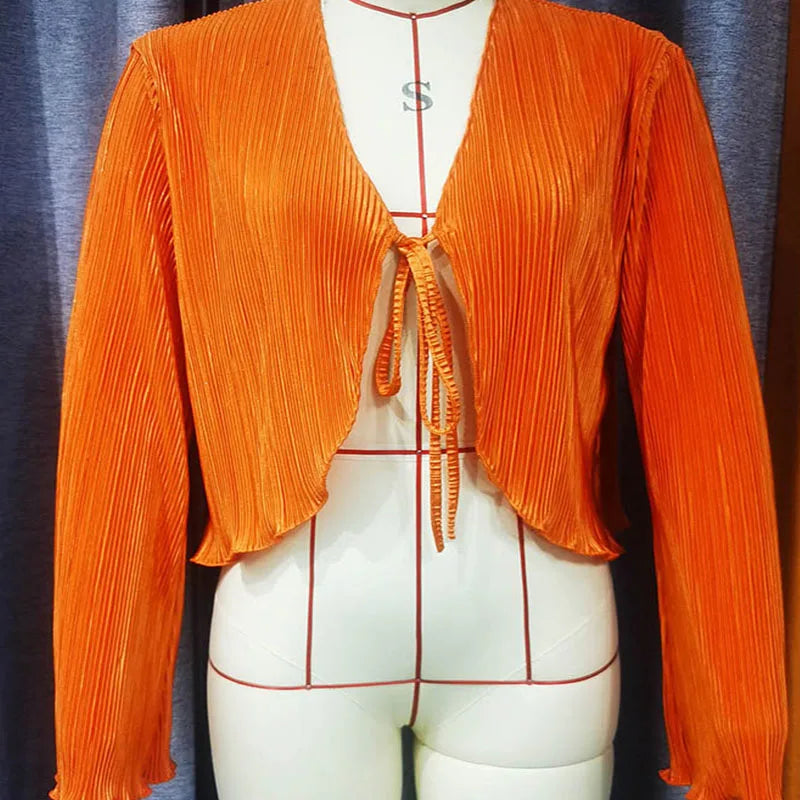 Pleated Plain Cardigan