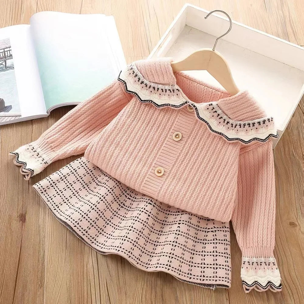 Knitted Pullover+Pleated Skirt Set