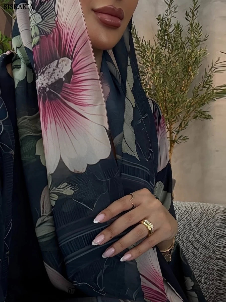 Siskakia Dubai Floral Print Open Abaya