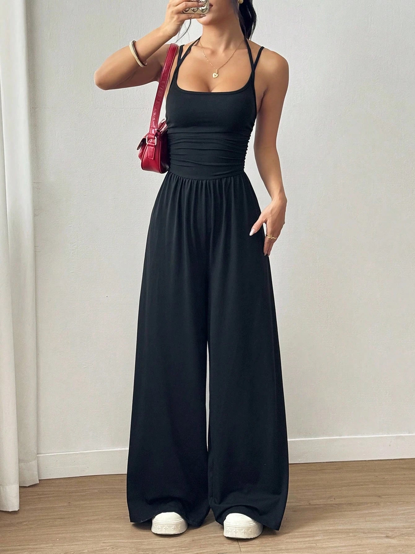 Pleated Loose Straight Leg Jumpsuit