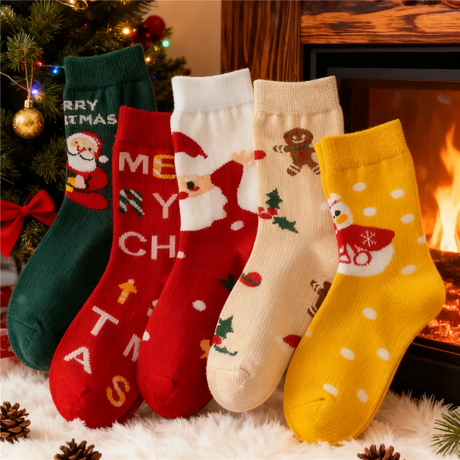 5Pairs/Lot Kids Christmas Socks