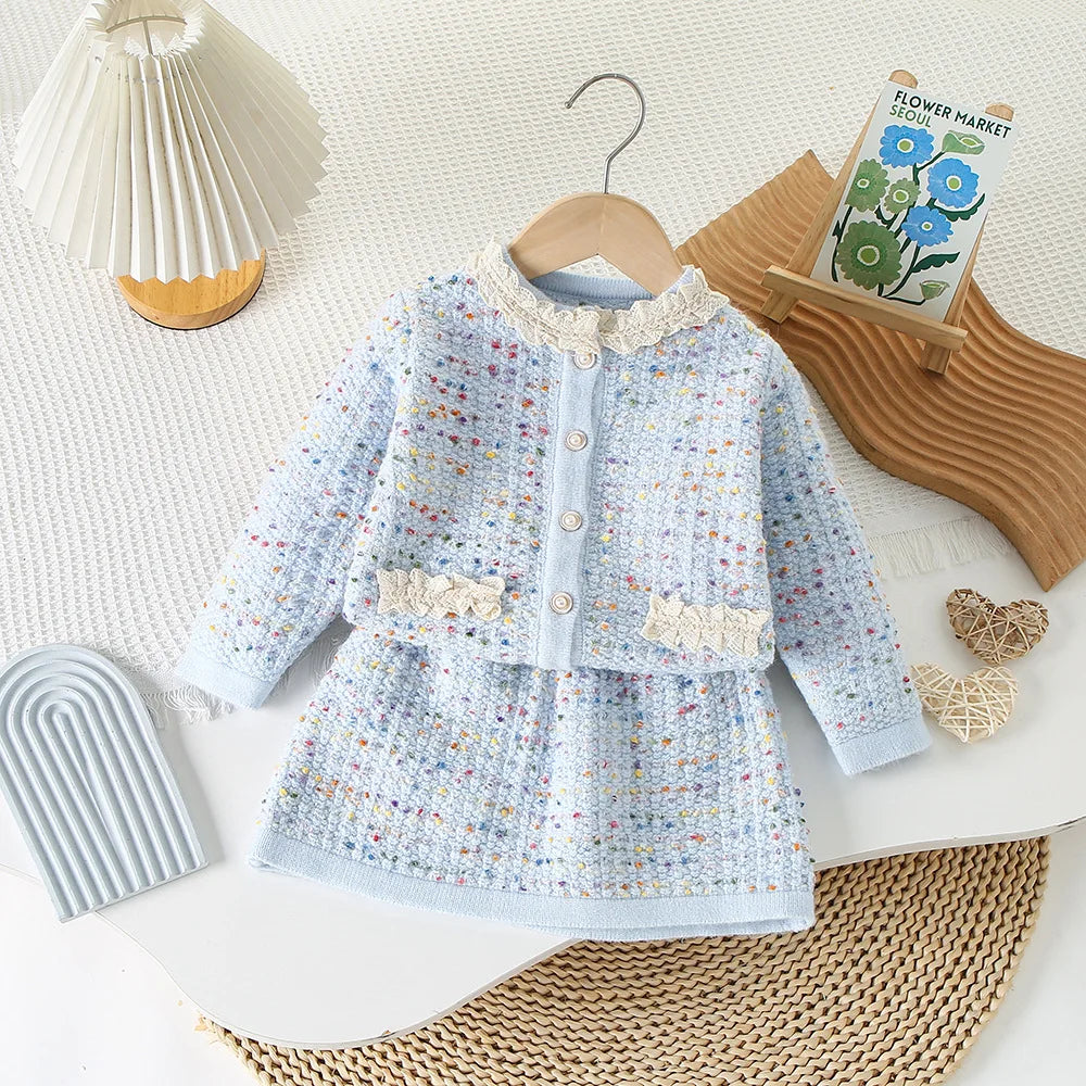 Knitted Pullover+Pleated Skirt Set