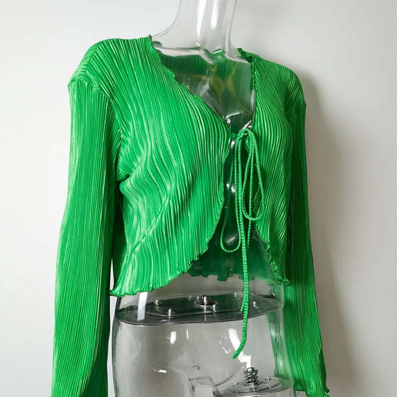 Pleated Plain Cardigan