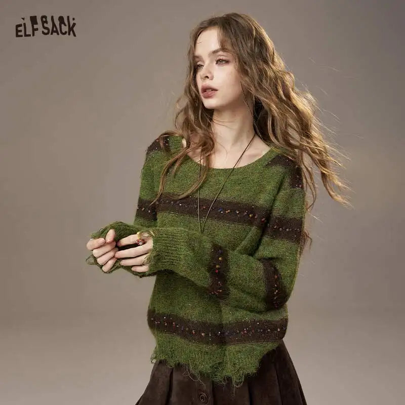 2025 Autumn New Arrivals Cute Casual Knit Color Accent V Neck Loose Cardigan Sweater For Woman