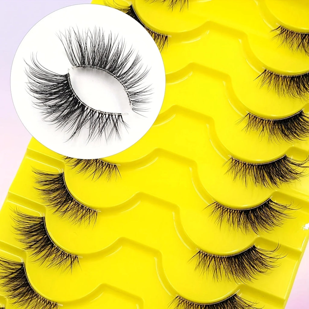 10 Pairs Elegant Faux false eyelashes, Wispy Cat Eye Design for Natural Fluffiness - Perfect for Everyday Glam