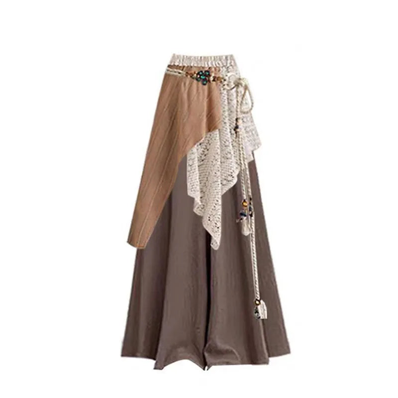 Lazy Style Knitted Shirt, Lace Draped Casual Skirt and Pants Set, Women's Autumn and Winter Atmosphere, Relaxed Wearing Style