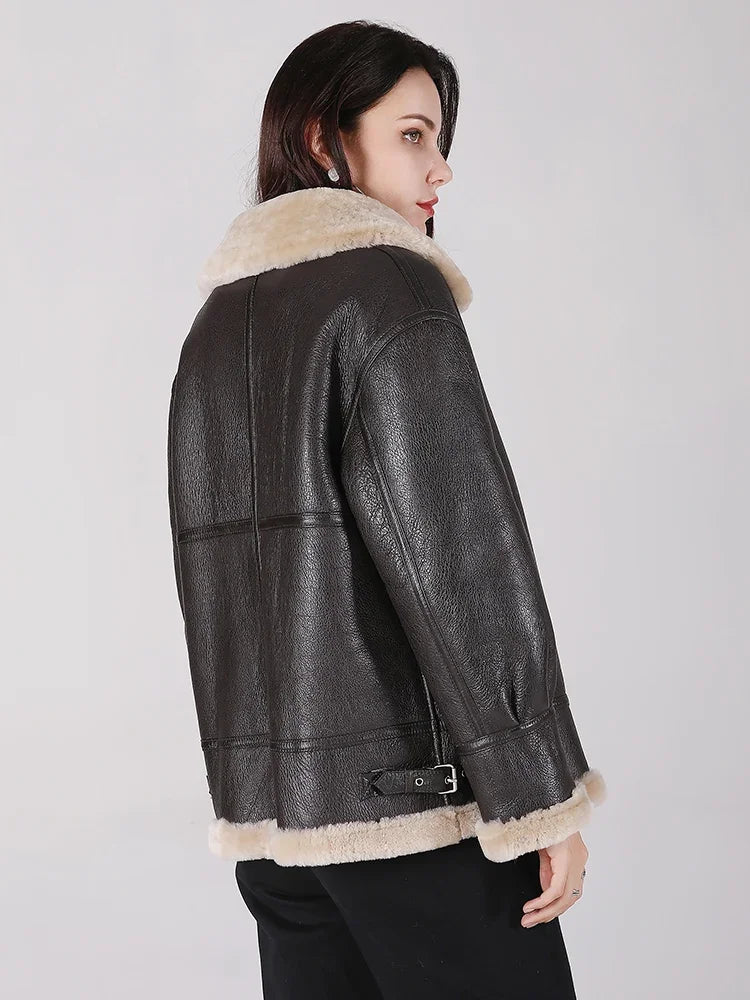 2022 Winter New Original Natural Sheepskin Fur Coat Women's Coat Thick Warm Sheep Sheared Lamb Hair Short Genuine Leather Jacket