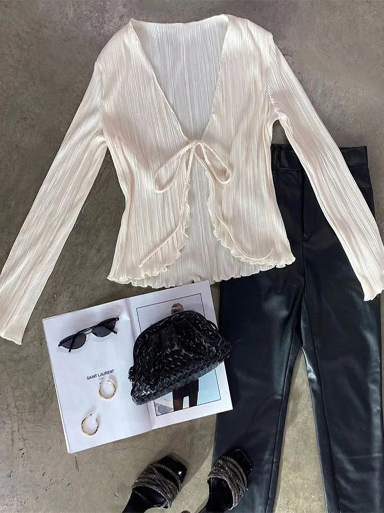 Pleated Plain Cardigan