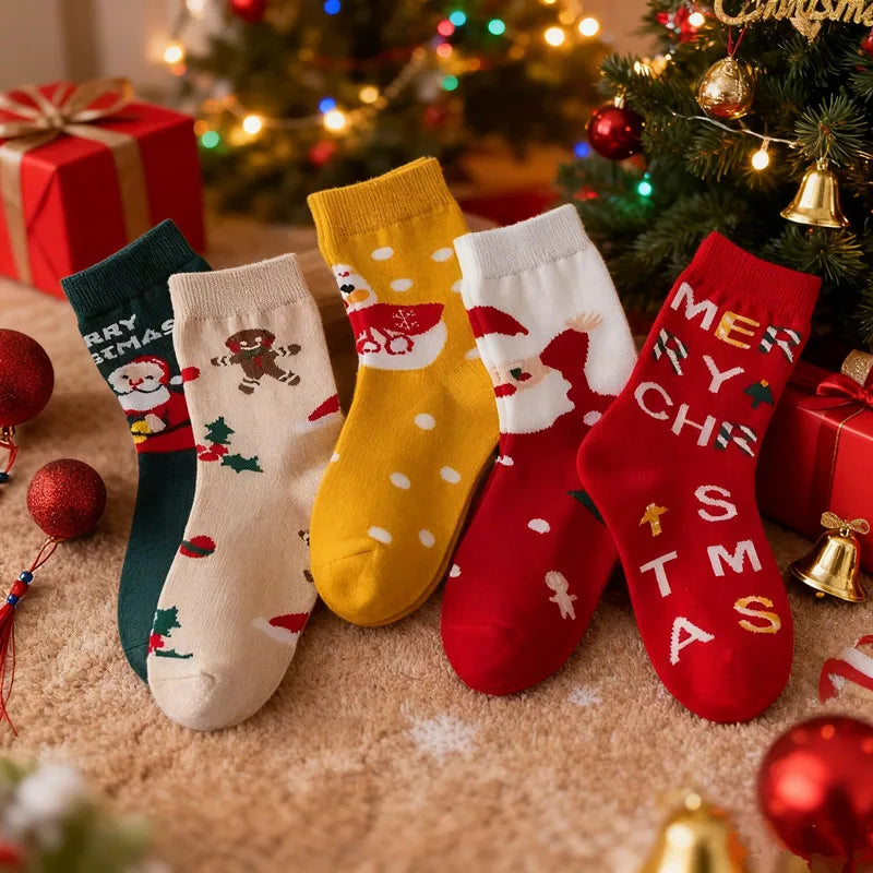 5Pairs/Lot Kids Christmas Socks