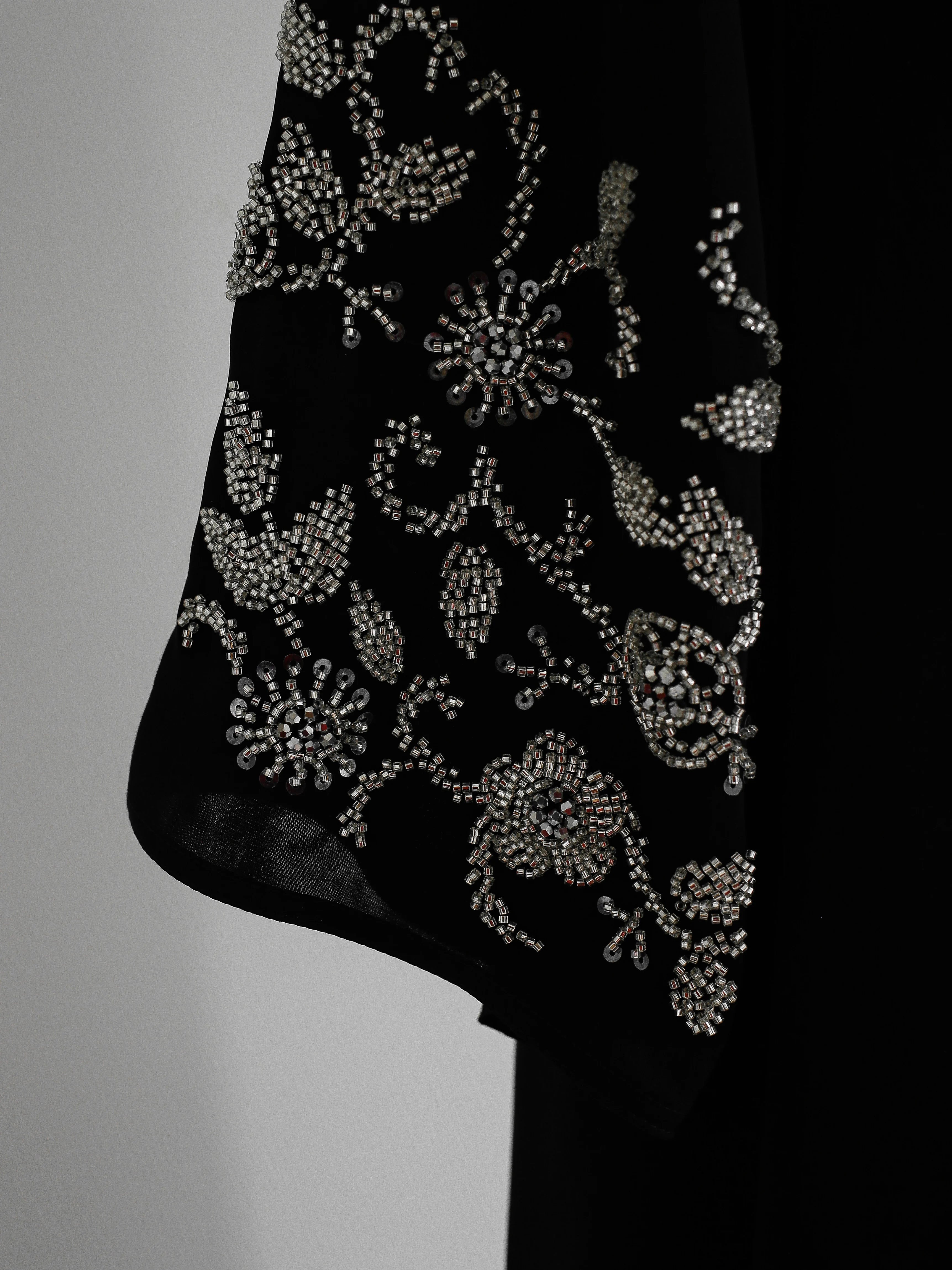 Black Silver Nail Beaded Abaya